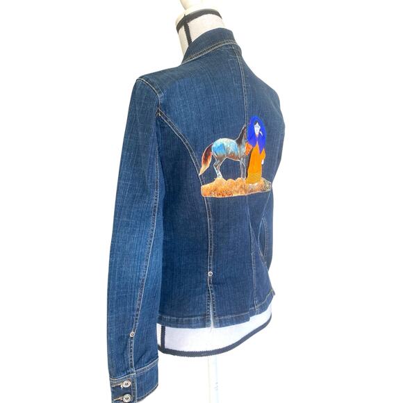VTG Western Embellished Stretch Denim Blazer Jacket Sz S Horse Girl Pointer Dog - Picture 7 of 13